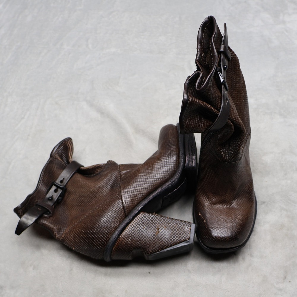 AS 98 Women 5.5 EU36 Ankle Boots Brown Textured Leather Buckle Chunky Heel Boho